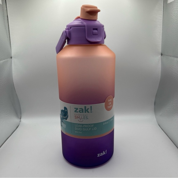 zak! Leak-Proof Duo Gulp Lid BPA-Free Water Bottle 64oz Pink Purple-NEW! - Picture 2 of 5